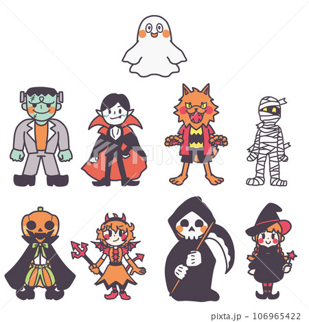 ハロウィンをイメージしたいろんなモンスターのイラストセット(笑顔1) 106965422