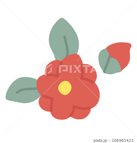 シンプルにデフォルメしたツバキのカラーイラスト 106965423