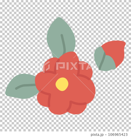 シンプルにデフォルメしたツバキのカラーイラスト 106965423