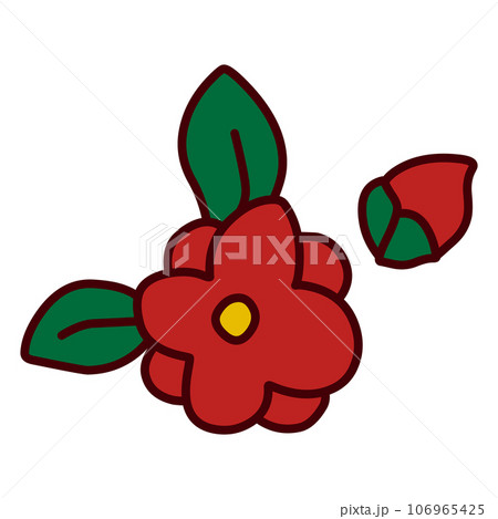 シンプルにデフォルメしたツバキのカラーイラスト 106965425