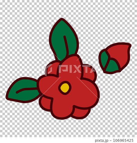 シンプルにデフォルメしたツバキのカラーイラスト 106965425