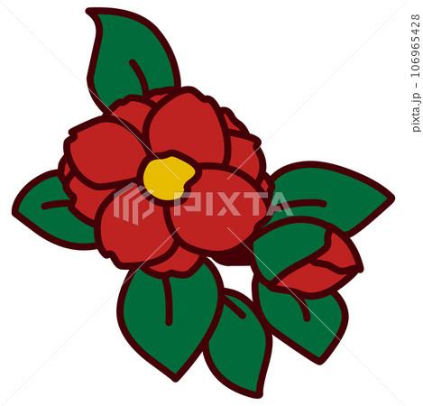 シンプルにデフォルメしたツバキのカラーイラスト 106965428