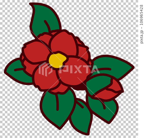 シンプルにデフォルメしたツバキのカラーイラスト 106965428
