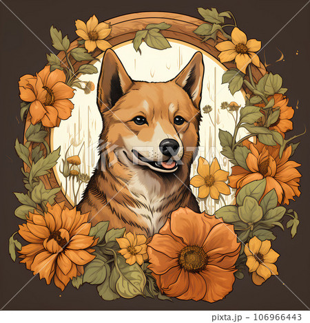 cat, design, mammal, graphic, cute, isolated, art, cartoon, nature, dog, animal, vintage, background, drawing, flower, illustration, domestic, pet, white,  sign, ornate, ornamental, floral, polynesian 106966443
