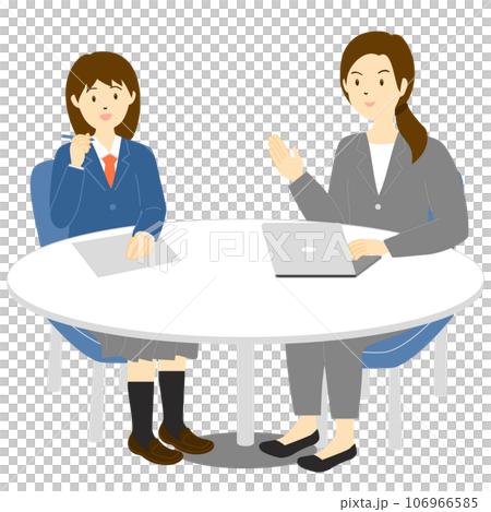Illustration of a woman in a suit explaining to a female student Illustration of a woman in a suit explaining to a female student 106966585