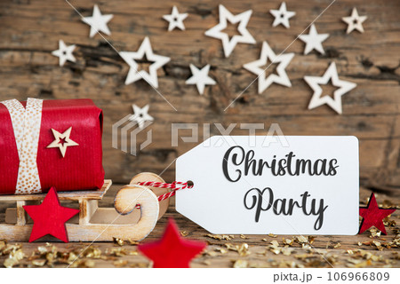 Sled With Gift, Christmas Background With Text Christmas Party Sled With Gift, Christmas Background With Text Christmas Party 106966809