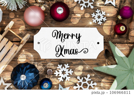 Christmas Decor, Wooden And Colorful With Text Merry Xmas Christmas Decor, Wooden And Colorful With Text Merry Xmas 106966811