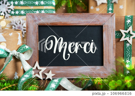 Text Merci, Means Thanks,With Sustainable Christmas Decoration Text Merci, Means Thanks,With Sustainable Christmas Decoration 106966816