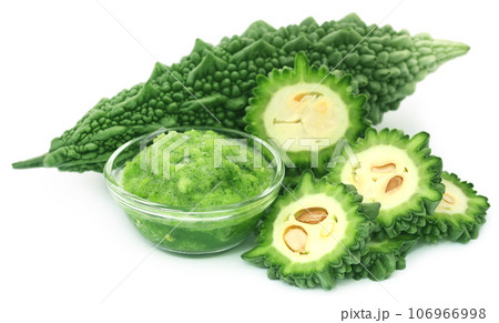Green momodica with paste in a glass bowl Green momodica with paste in a glass bowl 106966998