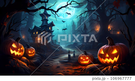 Halloween Background with Pumpkins In The Spooky Night 106967777