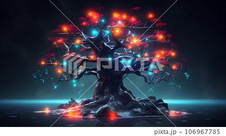 Cyberpunk Retro Futuristic Tree with Neon Lights 106967785