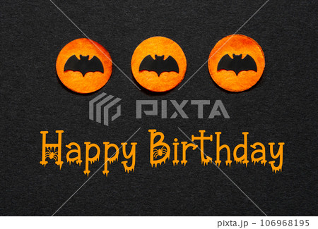 Black Halloween Background With Orange Dots And Text Happy Birthday 106968195