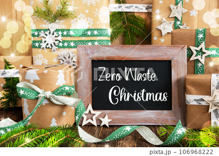 Text Zero Waste Christmas, Sustainable Winter Decor, Christmas Background Text Zero Waste Christmas, Sustainable Winter Decor, Christmas Background 106968222