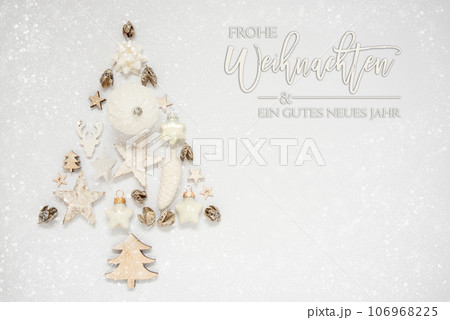 Christmas Tree Out Of Christmas Decoration With Label With Text Frohe Weihnachten Und Frohes Neues Jahr 106968225