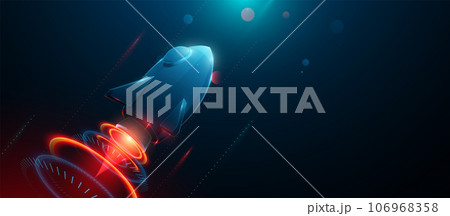 Rocket launch. Business or project startup concept. lines, triangles, and particle-style design. Illustration vector Rocket launch. Business or project startup concept. lines, triangles, and particle-style design. Illustration vector 106968358