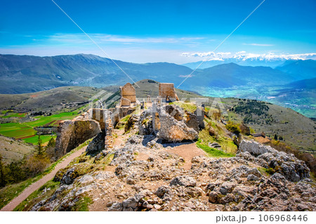 Panoramic view over Rocca Calascio in Abruzzo Gran Sasso National Park - Italy Panoramic view over Rocca Calascio in Abruzzo Gran Sasso National Park - Italy 106968446