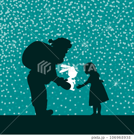 Santa Claus gives a gift to a girl silhouettes. Vector illustration 106968938