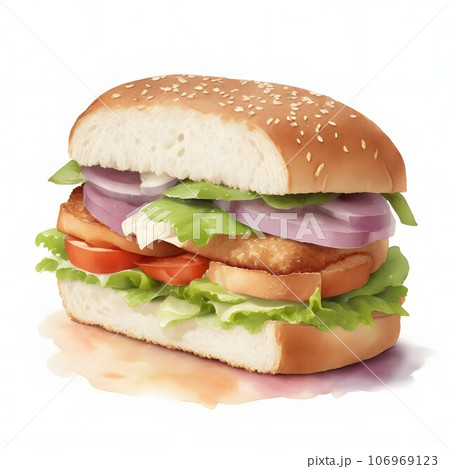 水彩画_フード_BLTサンド_003 水彩画_フード_BLTサンド_003 106969123