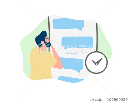 Chat History Management concept. Finding, Managing, and Restoring Chat Messages in Mobile Social Media Messenger Apps. Vector illustration isolated on white background with icons Chat History Management concept. Finding, Managing, and Restoring Chat Messages in Mobile Social Media Messenger Apps. Vector illustration isolated on white background with icons 106969329