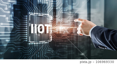 IOT Internet of things. Tapping on the inscription. Smart city and communication network telecommunication 106969330