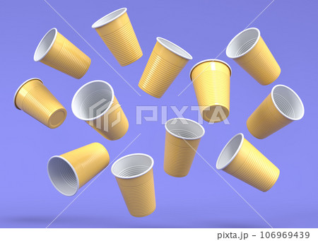 Set of pastic disposable party cup for juice beer on monochrome background. Set of pastic disposable party cup for juice beer on monochrome background. 106969439