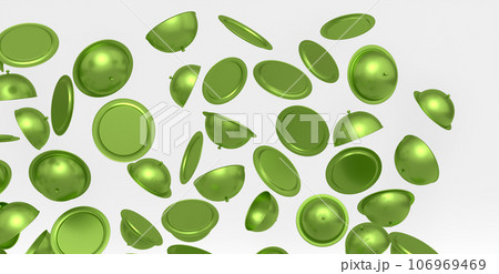 Many of flying trays with cloche ready to serve isolated on white background 106969469