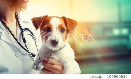Doctor veterinarian examines a dog in an examination room in a clinic, close-up. 106969652