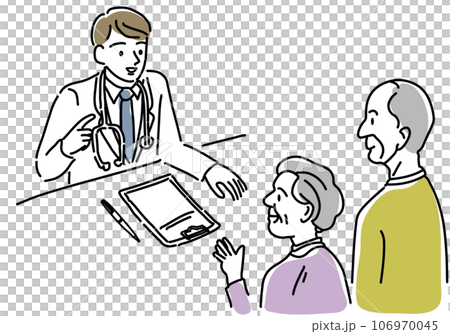 An elderly couple receiving an explanation from a male doctor An elderly couple receiving an explanation from a male doctor 106970045