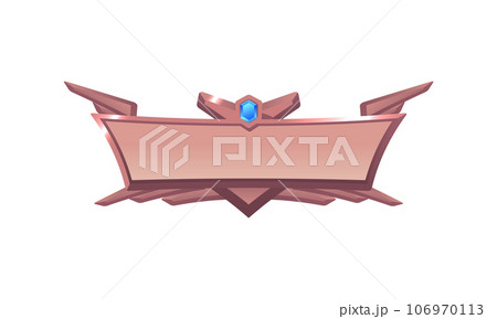 Metal decorative frame for interface ui ux game, vector cartoon bronze rectangular rank board with gem, level RPG border 106970113