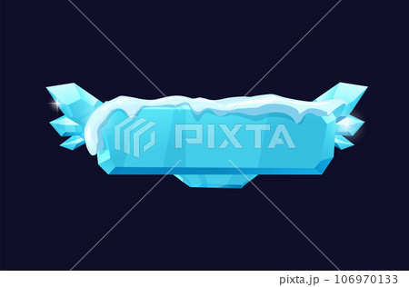 Sparkle blue stone horizontal frame board with snowdrift, frozen glassy rock banner with cracked, vector block boulder Sparkle blue stone horizontal frame board with snowdrift, frozen glassy rock banner with cracked, vector block boulder 106970133