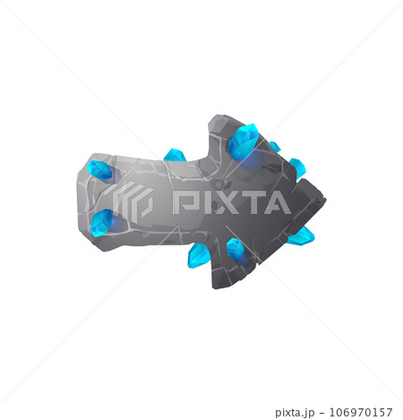 Stone rock arrow sign with icicles, realistic vector illustration isolated. 106970157