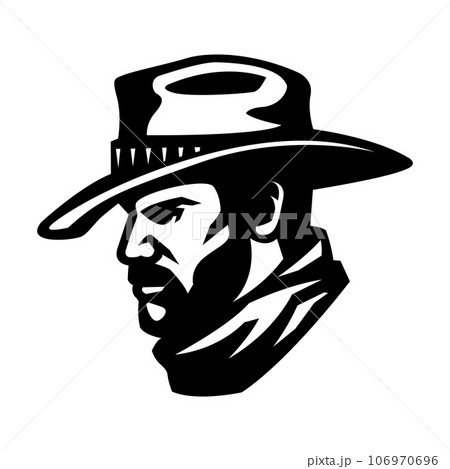 Cowboy in hat logo. Vector illustration. Cowboy in hat logo. Vector illustration. 106970696