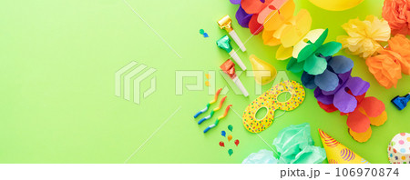 Birthday concept - celebration attributes on blight background 106970874