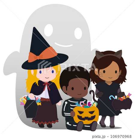 可愛いハロウィーンキッズ スケルトン オバケ 多人種5 可愛いハロウィーンキッズ スケルトン オバケ 多人種5 106970968
