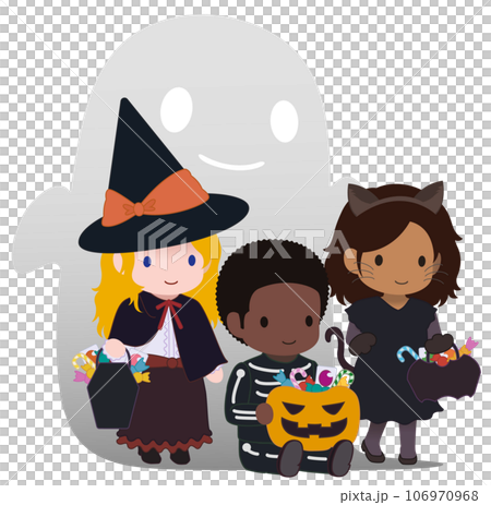 可愛いハロウィーンキッズ スケルトン オバケ 多人種5 可愛いハロウィーンキッズ スケルトン オバケ 多人種5 106970968