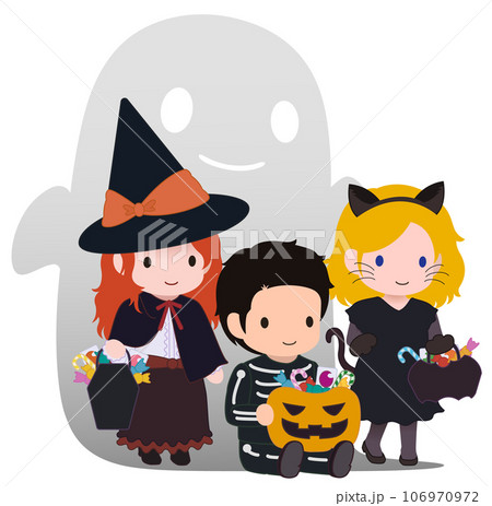 可愛いハロウィーンキッズ スケルトン オバケ 多人種3 可愛いハロウィーンキッズ スケルトン オバケ 多人種3 106970972