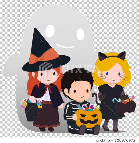 可愛いハロウィーンキッズ スケルトン オバケ 多人種3 可愛いハロウィーンキッズ スケルトン オバケ 多人種3 106970972