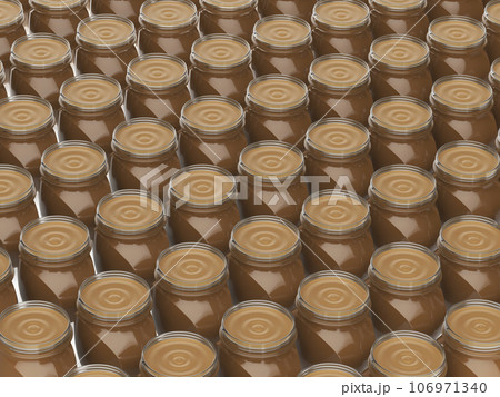 Many rows with jars with peanut butter 106971340