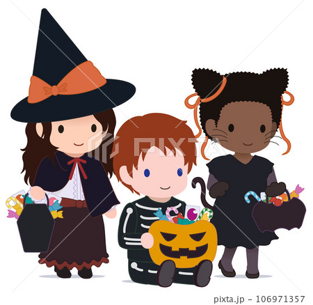 可愛いハロウィーンキッズ スケルトン 多人種2 可愛いハロウィーンキッズ スケルトン 多人種2 106971357