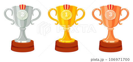 Winners cups with medals. Prizes for first second and third places. Shampion awards Winners cups with medals. Prizes for first second and third places. Shampion awards 106971700