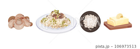 Mushroom Risotto Cooking and Culinary Ingredients Vector Set 106973513
