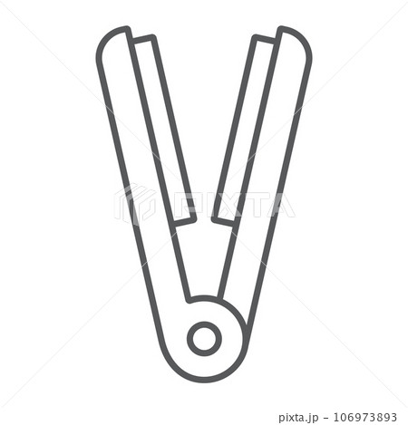 Styling iron thin line icon, hairstyle and appliance, hair straightener sign, vector graphics, a linear pattern on a white background. 106973893