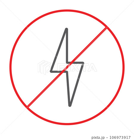 No electricity thin line icon, prohibited and ban, no lightning sign, vector graphics, a linear pattern on a white background. No electricity thin line icon, prohibited and ban, no lightning sign, vector graphics, a linear pattern on a white background. 106973917