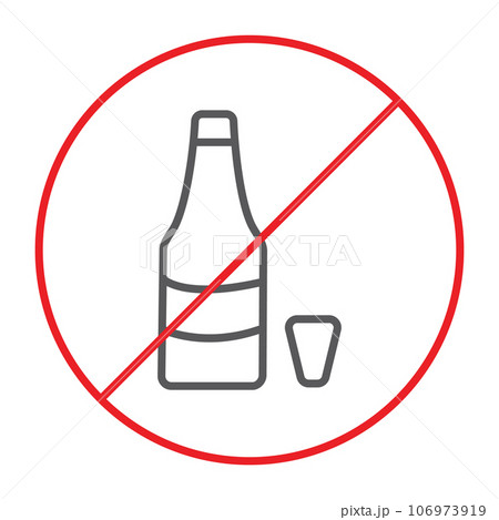 No alcohol thin line icon, prohibited and ban, no drink sign, vector graphics, a linear pattern on a white background. No alcohol thin line icon, prohibited and ban, no drink sign, vector graphics, a linear pattern on a white background. 106973919
