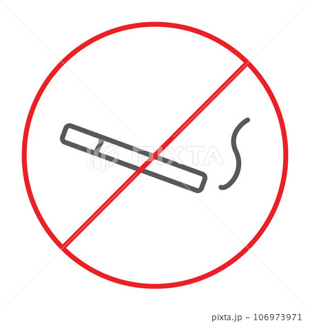 No smoking thin line icon, prohibited and forbidden, no cigarette sign, vector graphics, a linear pattern on a white background. 106973971