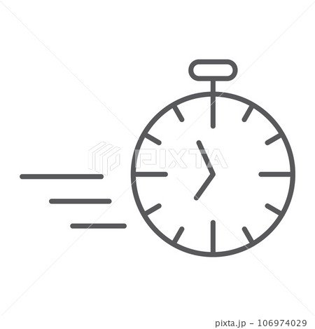 Fast stopwatch thin line icon, time and speed, timer sign, vector graphics, a linear pattern on a white background. Fast stopwatch thin line icon, time and speed, timer sign, vector graphics, a linear pattern on a white background. 106974029