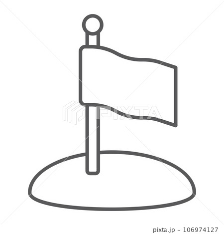 Flag thin line icon, game and pointer, flagpole sign, vector graphics, a linear pattern on a white background. Flag thin line icon, game and pointer, flagpole sign, vector graphics, a linear pattern on a white background. 106974127