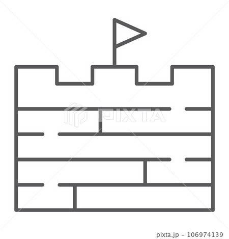 Wall thin line icon, game and flag, brick wall sign, vector graphics, a linear pattern on a white background. Wall thin line icon, game and flag, brick wall sign, vector graphics, a linear pattern on a white background. 106974139