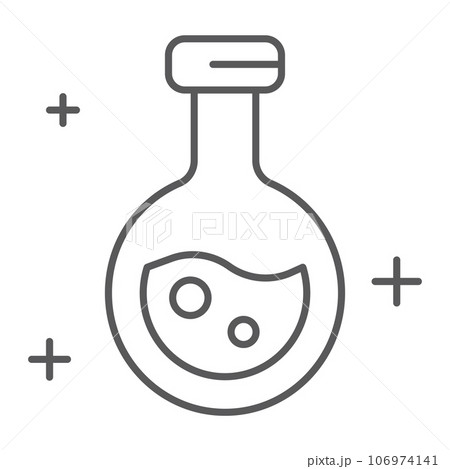 Potion thin line icon, magic and glass, flask sign, vector graphics, a linear pattern on a white background. Potion thin line icon, magic and glass, flask sign, vector graphics, a linear pattern on a white background. 106974141