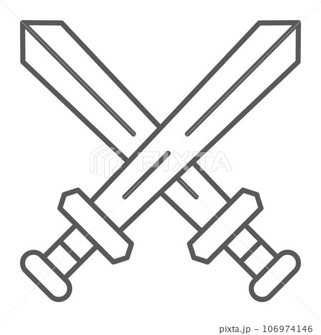 Fighting thin line icon, game and play, crossed swords sign, vector graphics, a linear pattern on a white background. Fighting thin line icon, game and play, crossed swords sign, vector graphics, a linear pattern on a white background. 106974146